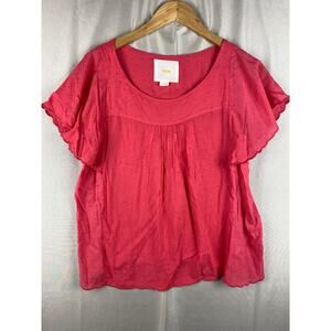 Anthropologie Maeve Flutter-Sleeve Blouse/Shirt Pink Womens sz 8 Textured Top